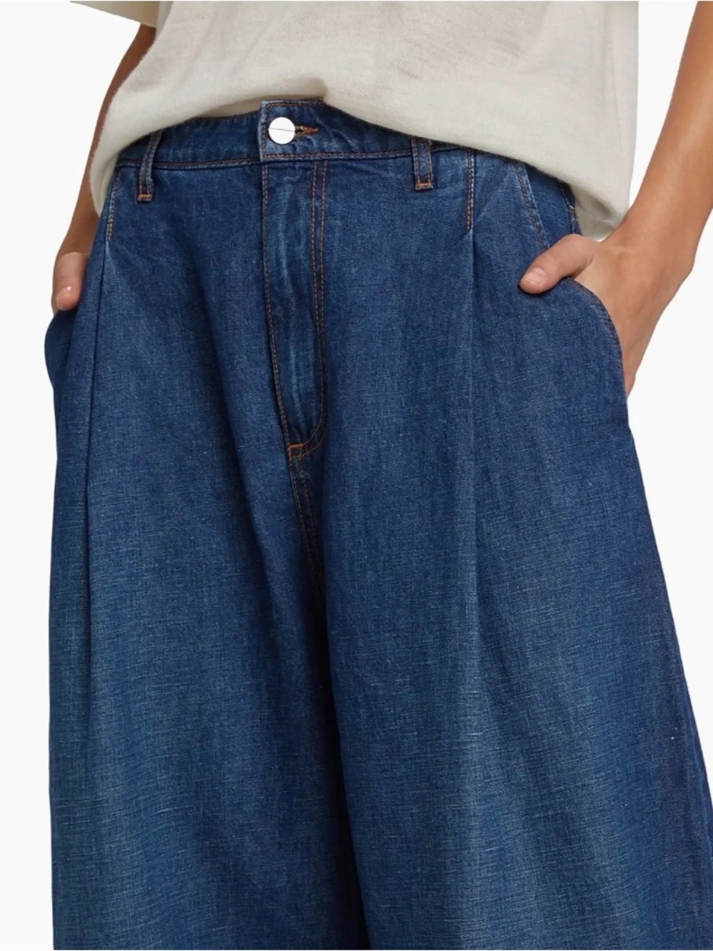 NWT TWP Greene St. Wide Leg Linen Blend Pants Dark Wash Blue Cotton $495 Size 29 - Picture 6 of 11